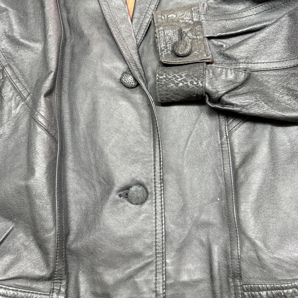 Vintage 80s Rare Lady Joy Women Statement Leather Jacket Large Black Snake Suede - Picture 4 of 10